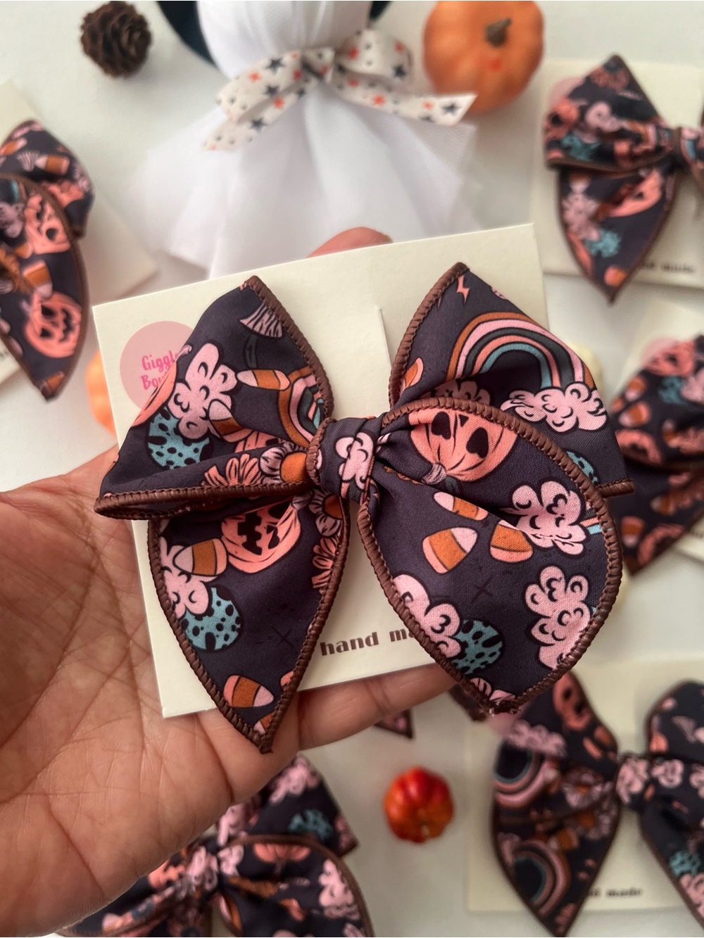 Spooky Boho Halloween Hair Bow | 3x5” Handmade Retro Fall Bow